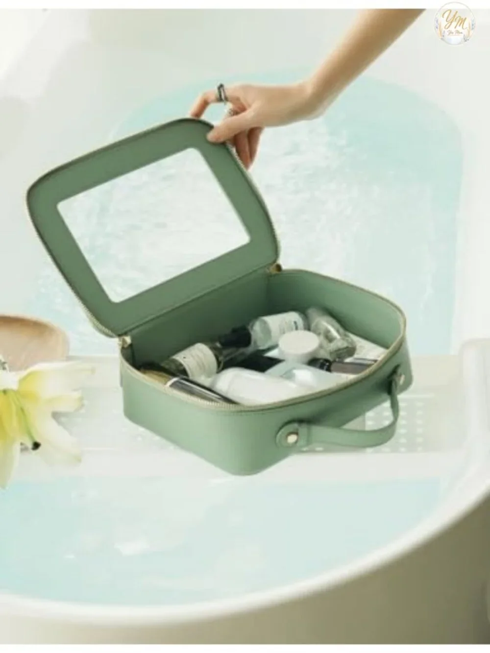Clear Makeup Bag with Handle Waterproof PU Leather Large Travel Cosmetic Case
